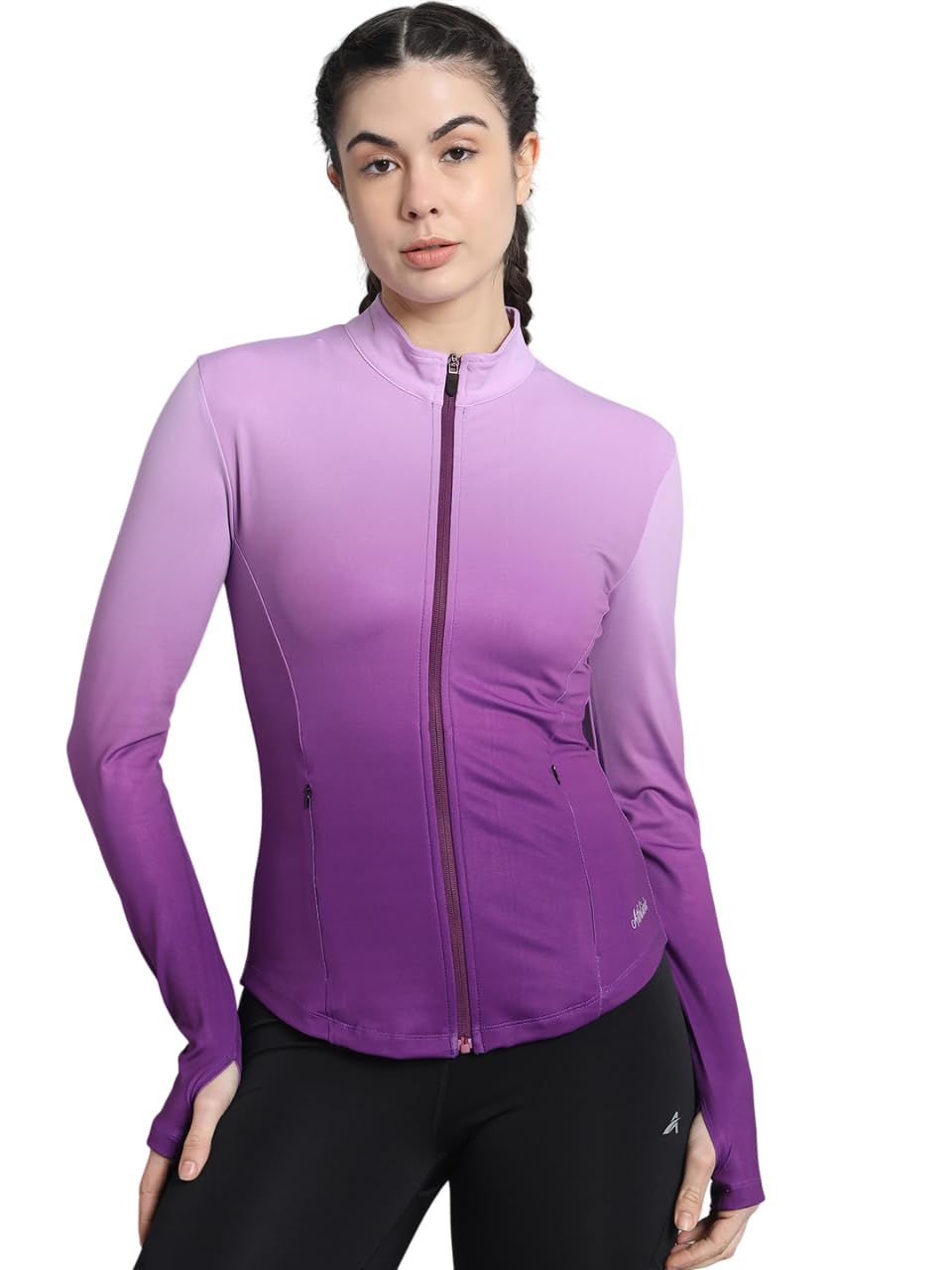 Women’s Training Jacket with MockCollar & Thumbhole Sleeves | Quick-Dry, Full Zip Stretchable, Lightweight Activewear for Gym, Yoga & Sports (in, Alpha, S, Regular, Purple)