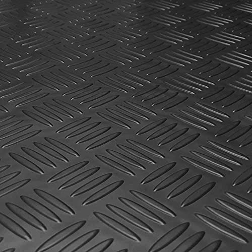 3mm Thick Diamond Plate Rubber Flooring Rolls 3.3x16.5FT Heavy Duty Non-Slip Garage Floor Rubber Mat Rubber Flooring Mats Sheet for Under Car Workshop Power,Black