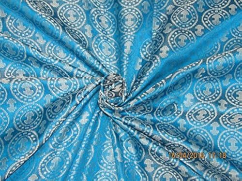 Tissu Brocade 100% pure Soie bleu aqua argent brocart au mètre jacquard Bro286