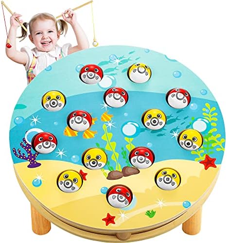 Generic Gioco di Pesca per Bambini Giochi Montessori Giocattolo da Pesca Magnetico in Legno con Musica Regalo Educativo