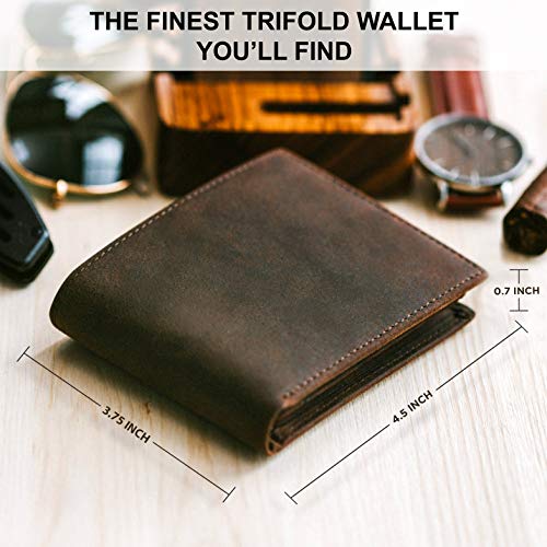 STAY FINE Men's Trifold Leather Wallet RFID Extra Capacity Billfold with 14 Card Slots, 1 ID Window, Brown - Image 3