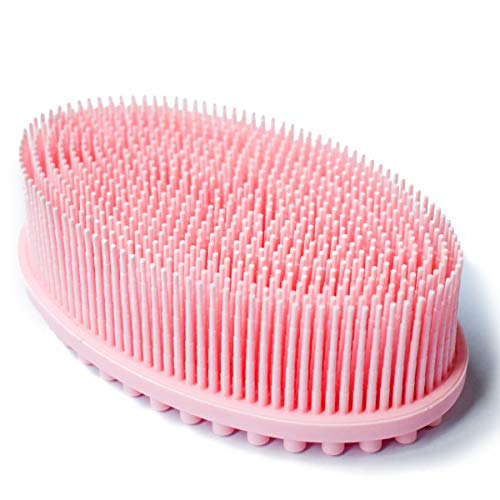 Exfoliating Silicone Body Scrubber Silicone Bath Brush Glowing Skin Silicone Shower Loofah for Gentle Exfoliating Long Lasting Lathers Well & More Hygienic Than Traditional Loofah Body Brush (Pink)