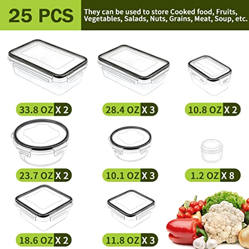 50 PCS Food Storage Containers with Lids Airtight, Plastic Lunch Containers for Pantry Kitchen Organization Storage (25 Lids + 25 Containers), Meal Prep containers with Labels & Marker