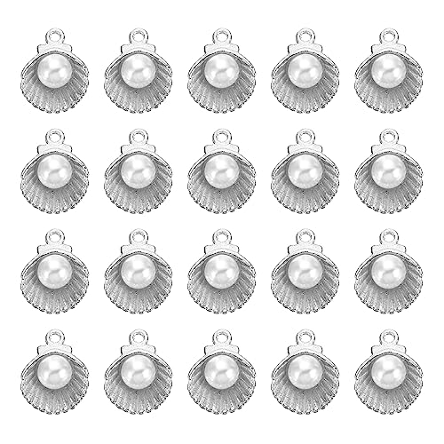 PATIKIL - PATIKIL 50pcs Mini Pearl Seashells Charm Set for Jewelry Making, Silver Faux Pearl Seashells DIY Charm Pendant Bulk