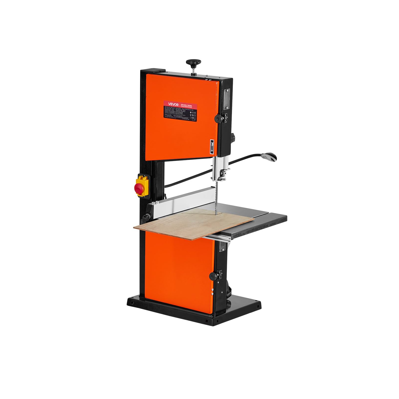 VEVOR Sierra de Cinta, Ancho de Corte de 254 mm, 2 Velocidades, Motor de 373 W, Altura de Corte de 160 mm, Mesa de Hierro Fundido de 335 x 340 mm, Luz de Trabajo de 360 Grados, para Carpintería