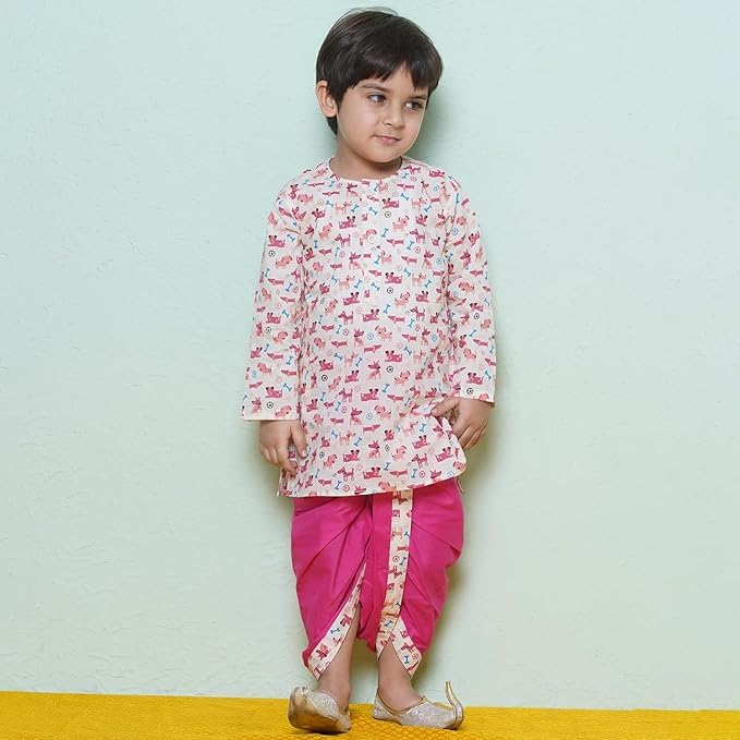 Image of AJ DEZINES Kids Ethnic Wear Pure Cotton Dhoti Kurta Set For Boys