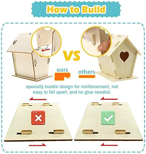 VergilSon Kids Crafts DIY Bird House Kit,4 Packs of Paint Build Birdhouses for Girls Boys Wooden Nest with Paintbrush and Pigment Birdhouse Craft with Paints and Brushes Creative(Style B)