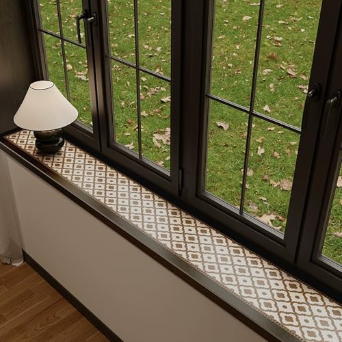 Protector de alféizar impermeable 160x41 cm marrón vintage a cuadros 2