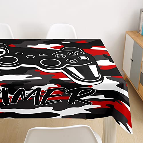 Manfei Camouflage Tablecloths Black Gamepad Gamer Table Cloth Video Games Controller Table Cover for Kids Boys Black White Red Camo Table Accessories for Dining Kitchen Home Decor, Rectangle 55\"x87\" - Thumbnail 2