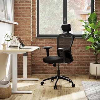 Wakefit Safari Ergonomic Office Chair for Work | 3 Year Warranty | Single Lock and Recline | Soft Armrest with 3 Dimension adjustability| Strong Nylon Base | 8+ Hours of Comfort| Black