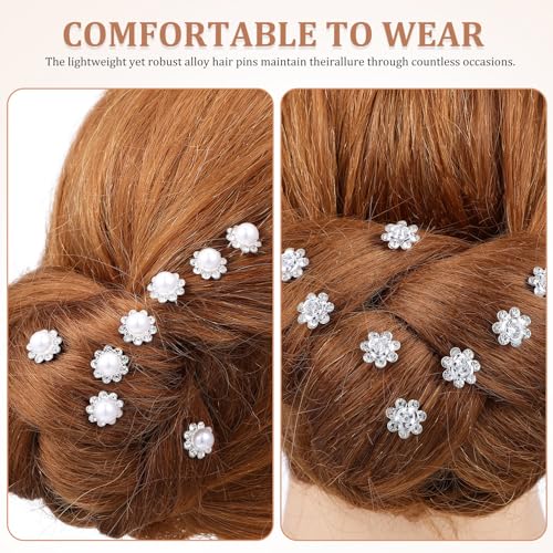 Healeved 40Pcs Bridal Hair Forks Pearl Rhinestone Hair Pins U Shape Wedding Accessories for Women Bridesmaids Elegant Updo Styling Set (4 Styles - Image 3