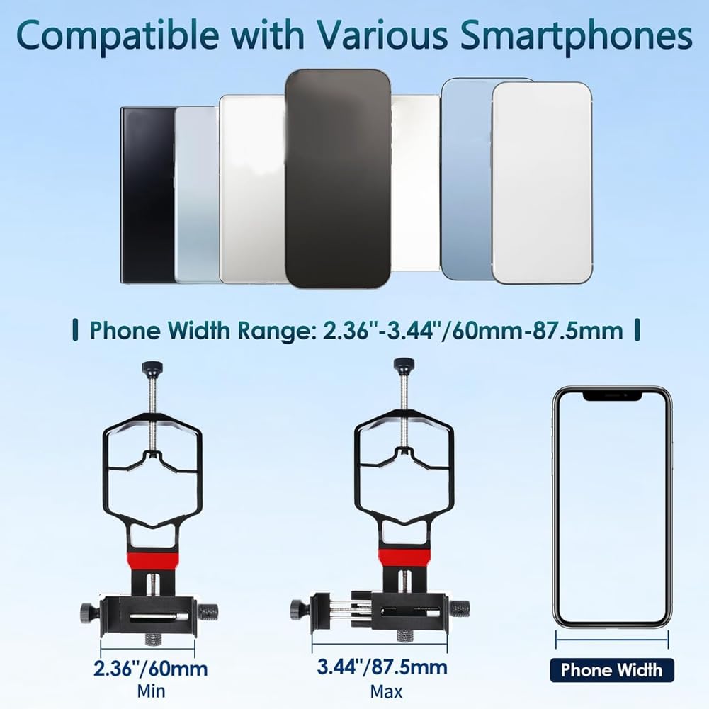 Adaptateur Universel de Digiscope pour Lunette de Téléphone, Support de Télescope en Métal, Support pour Smartphone à 3 Axes pour Longue-Vue avec Télécommande