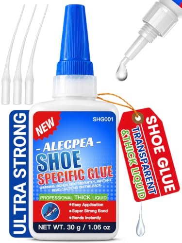 Image of ALECPEA Shoe Glue for Sole Repair, Thick Clear Adhesive, 30g with 3 Tips