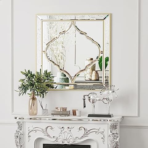 Artloge Square Decorative Wall Mirror with Golden Rim Cover