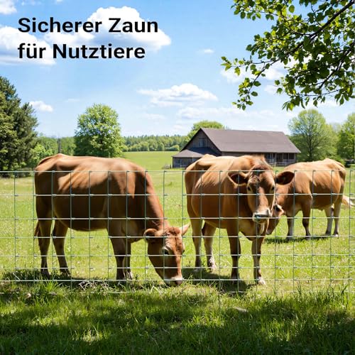 Wiltec Wildzaun 100/08/15 50 m lang, 100 cm hoch, 8 Drahtreihen, 15 cm Maschenbreite, Weidezaun aus Knotengeflecht, Drahtzaun z. B. für Forst- und Landwirtschaft