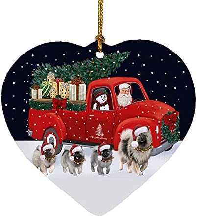 Christmas Express Delivery Red Truck Running Keeshond Dogs Heart Christmas Ornament RFPOR58097