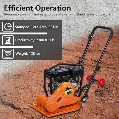 Image of GarveeTech 7HP Plate Compactor, 212CC Gas Engine Jump Jack Compactor, 4200 Lb Compacting Force, 5600 VPM Pavement 22.1x15.9 Inch Plate Compactor for Sidewalks, Asphalt, Pavers, Landscaping (Orange)