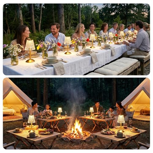Image of Liliful 8 Pcs Cordless Table Lamp Rechargeable Touch LED Small Gold Portable Battery Operated USB-c Desk Lamp 3 Color Dimmable for Bedroom Living Room Dining (Gold,Classic Style)