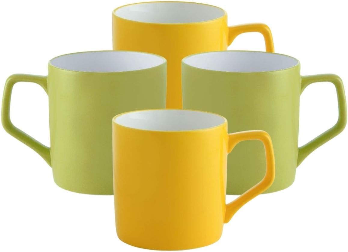 Clay Craft Fine Ceramic Solid Yellow and Green Coffee Mugs Set of 4 Perfect for Your Modern Kitchen and for Gifting Purpose