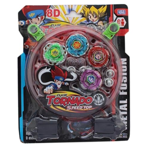 Image of Metal Fusion Clash of Torrnado Speed Top Spinning Toy for Kids Boys and Girls | Stadium Battle with 4 Beys, 2 Launchers and 1 Stadium in One Pack (Multi Color) | Best Birthday Gift