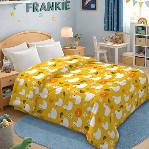 Image of MORADO Glace Cotton AC Comforter /Blanket /Quilt for Double Bed | Ultra Soft & Lightweight | All Season Reversible Comforter | Cozy Bedding for Home & Hotel | Size 90x100 Inches,Yellow & Duck,Double
