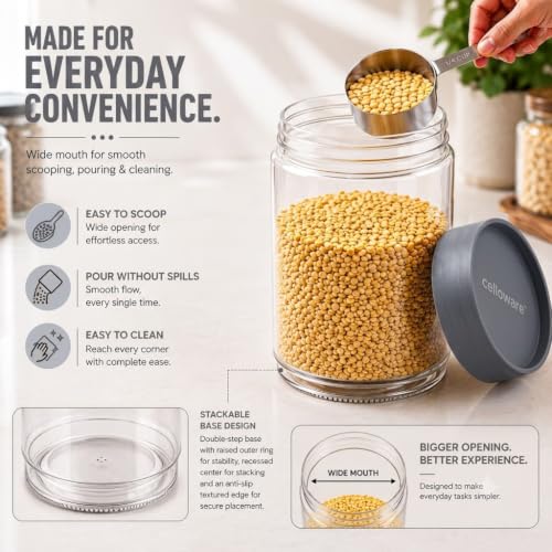 Image of CELLO Modustack Pet Storage Jar For Kitchen Set of 9 Pcs (1000ml x 2, 750ml x 2, 500ml x 5) Grey | Freezer & Fridge Safe, Airtight Pet Kitchen Storage Box Container For Beans, Whole Grains, Spices