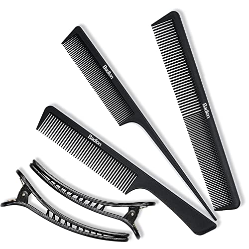Badlon Peigne Cheveux 3 Pièces en Différentes Tailles - Peigne a Queue Antistatique Hommes - Peigne Coiffeur Fibre de Carbone Tout Type de Cheveux- Bonus 2 Pince Cheveux Polystyrène