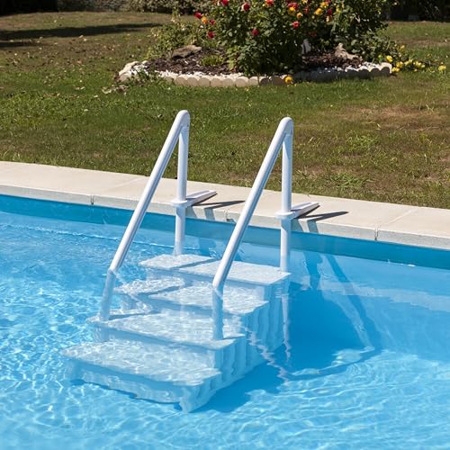 Gre EPE30 – rutschfeste Poolleiter für eingelassene Pools, Sicherheitsleiter mit 4 Stufen, synthetisch, Farbe Weiß. 80 x 92 x 206 cm