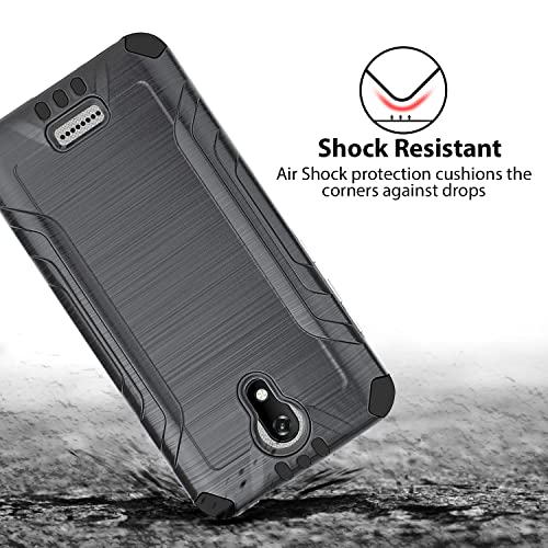 Tjs Compatible With At&T Calypso (U318Aa)/Calypso 2/Cricket Vision 3/Cricket Debut Case, Magnetic Support Shockproof Metallic Brush Finish Phone Case (Black) #TOP2