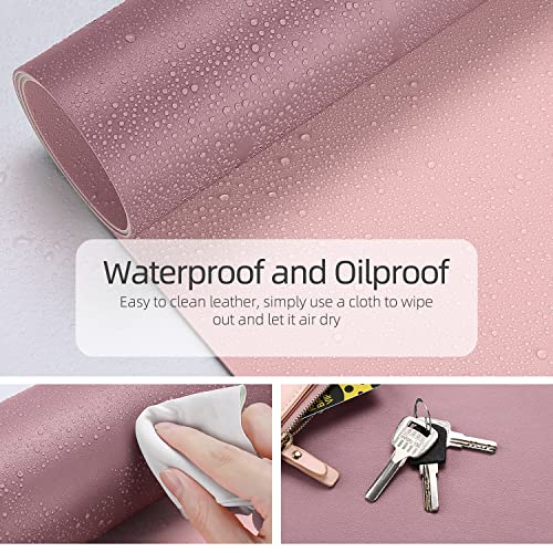 Image of YSAGi Desk Mat, 35.4 inch x 17 inch Waterproof Laptop Leather Pad Protector, Large Blotter for Keyboard and Mouse, Writing Pad for Office and Home (Dark Pink+Pink)