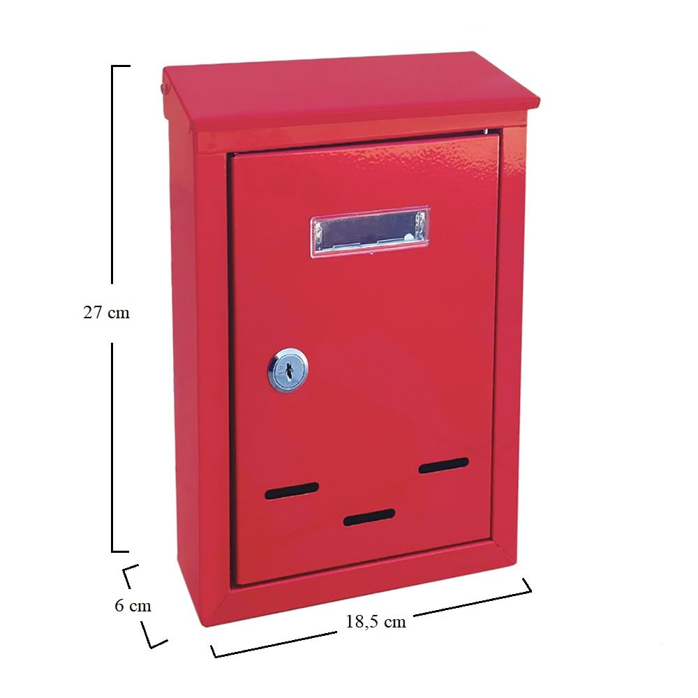 Virsus Cassetta delle Lettere, misura 18,5x6x27 cm, Cassetta Postale con Targhetta Portanome, Fori d'ispezione, 2 Chiavi e Kit Fissaggio Incluso -7540 (Rosso)
