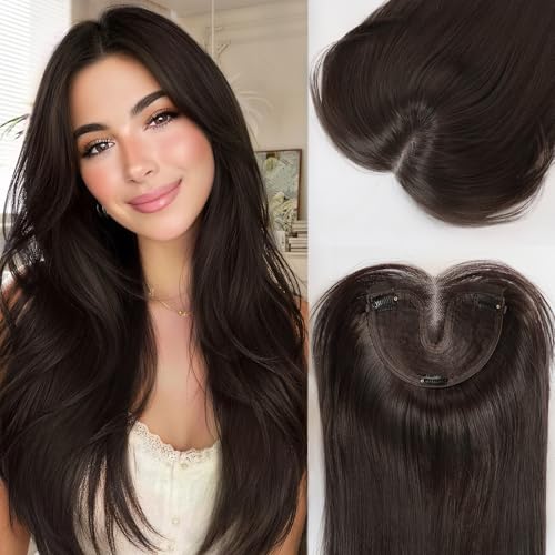 Isaic Hair Toppers for Women with Thinning Hair, 24 Inch Synthetic Clip in Topper Hair Extensions with Adjustable Band, Layered Wiglet Adds Volume and Natural Coverage (Dark Brown)