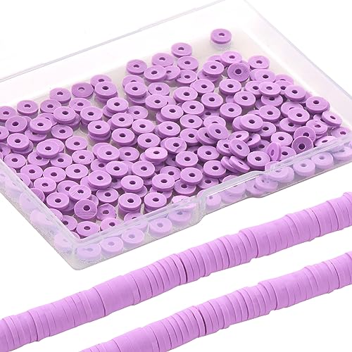 SUNNYCLUE 2 Strands 700Pcs+ Purple Clay Bead Clay Heishi Beads 6mm Heishi Bead Bulk Flat Beads Flat Disc Beads Heishi Vinyl Beads Spacer Loose Beads for Jewellery Making DIY Bracelets Necklace Gifts