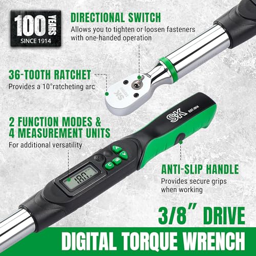 Image of SK 3 /8 inch Drive Digital Torque Wrench, 6.8 to 135 N-M, LED Display, Four Units of Measure & Flash Notification
