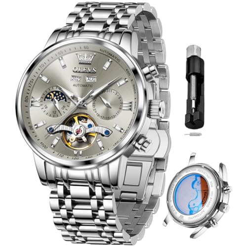 Image of OLEVS Automatic Watches for Men Luxury Skeleton Multi-Function Mechanical Watch Self Winding Date Waterproof Luminous Mens Watch