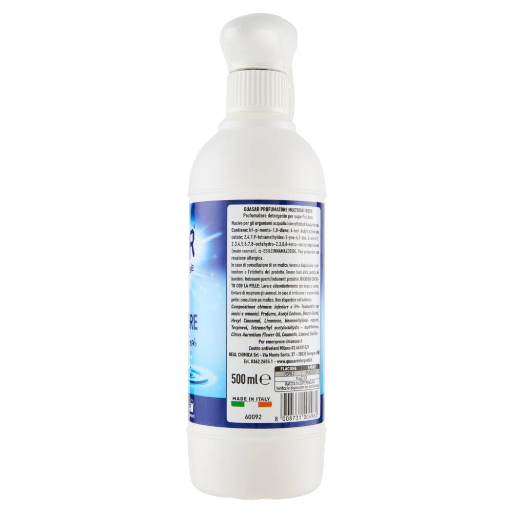 Quasar Profumatore Multiuso Fresh/Ambientador multiusos / fragancia de larga duración, limpia y desempolva en aerosoles 500 ml + llavero Beni Culinari gratis