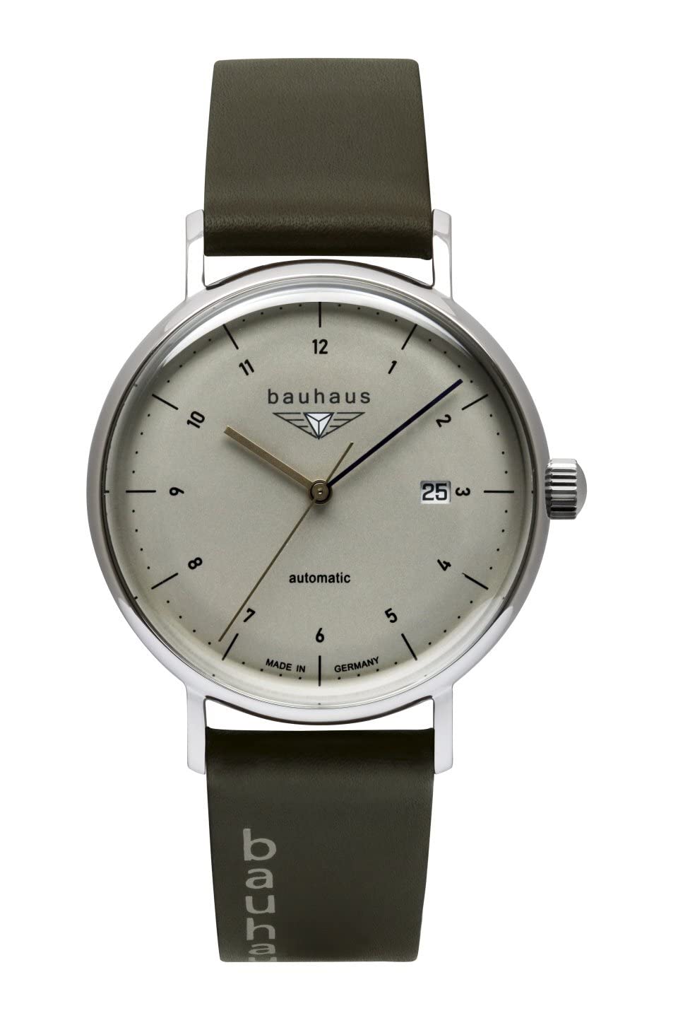 Bauhaus Herrenuhr Automatik mit Lederband Datum Grün/Braun 2152-1