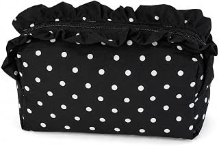 Small Makeup Bag for Purse, Polka Dot Makeup Pouch with Ruffle Trim | Purse Storage for Women, Makeup and Toiletries, Skincare Essentials, Daily Beauty Use, Travel Storage
