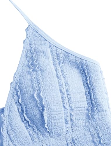 ZAFUL Tankini Swimsuits for Women Smocked Ruffles Tie Front Bowknot Textured High Cut Tanga Tankini Set4