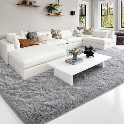 ARNTY Hochflor Teppich, Teppich Wohnzimmer Schlafzimmer Sinderzimmer Flauschiger Waschbarer Anti-Rutsch Extra Große Moderner Teppiche (Grau,...