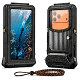YUECHCASES Universal Diving Phone Case for 5.4'-6.9', 15m/50ft Professional Underwater Housing with Vacuum Valve, Physical Shutter, 1/4' Tripod Mount (Black, for iPhone, Left-Side Button)