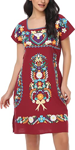 Image of YZXDORWJ Women Mexican Embroidered Dress Ruffle Collar Sleeveless