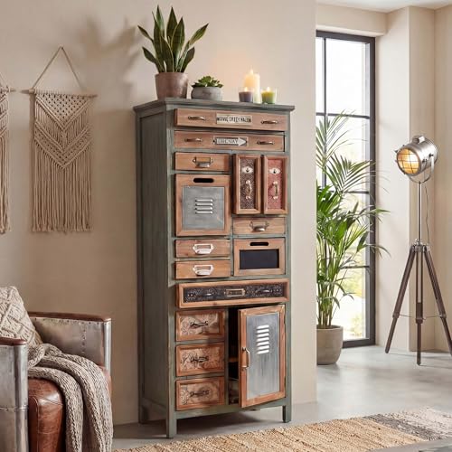 Mendler Apotheker-Schrank HWC-A43AM, Kommode, Tanne Holz massiv Vintage Shabby-Look 138x57x32cm