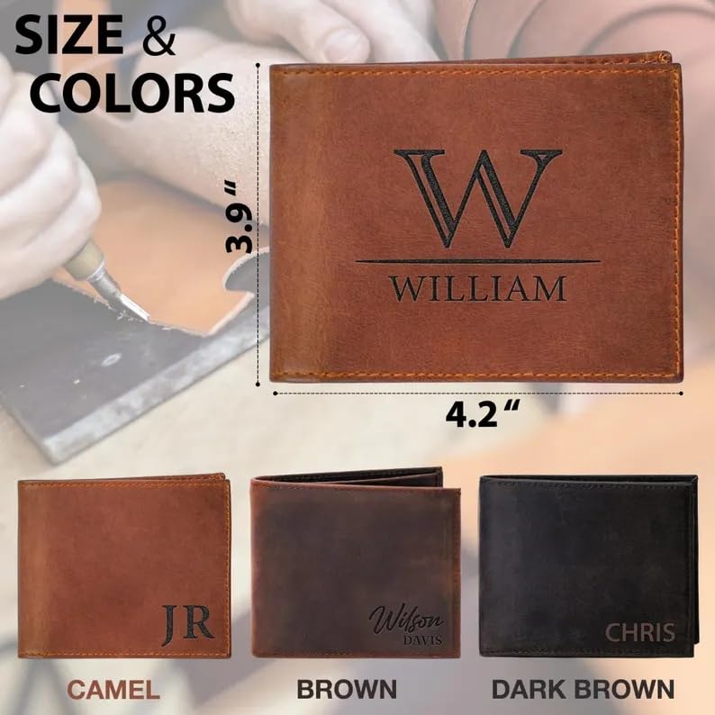 Custom Wallets for Men - Personalized Wallet for Men Engraved Leather Bifold, Personalized Gifts for Men, Husband Gifts, Customizated Gifts for Him (Dark Brown2)3