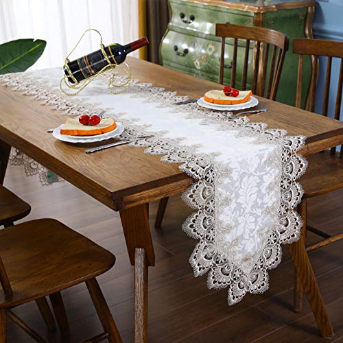 Exquisito camino de mesa corto con encaje marrón claro para boda, cumpleaños, hogar, fiesta, cena, decoración festival, 120 cm Cover