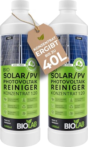 BIOLAB Solar & PV Photovoltaik Reiniger Konzentrat 1:20 (2 x 1 Liter) Solarreiniger zum Reinigen von Solaranlage, Photovoltaikanlage, Solarpanel, Solarmodul, PV-Anlage