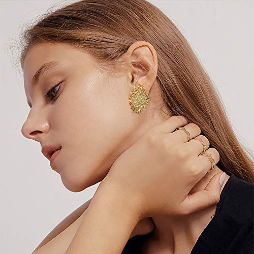 LecAit Gold Statement Earrings for Women,Flat Woven Texture Stud Earrings 925 Sterling Silver Post Hypoallergenic Earrings for Women Girls Jewelry Gifts3