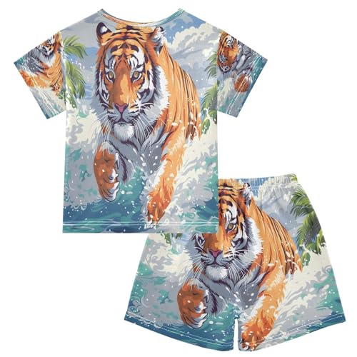 senya Short Sleeve Pajamas Sets Summer Cotton Sleepwear Running Tigers2