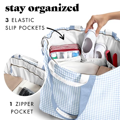 Image of Fit & Fresh XL Beach Tote Bag for Women - XL Travel Tote with Zipper & Pockets, Oversized Canvas Pool Bag, Weekender Carry-On