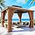 Jolydale 10' x 12' Gazebo, Permanent Wooden Finish Coated Aluminum Frame Canopy, Galvanized Steel Double Top, Outdoor Metal Pavilion with Privacy Curtains and Netting, for Patio, Deck and Backyard